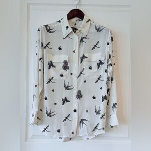 Equipment Femme White Silk Shirt with Butterfly Design